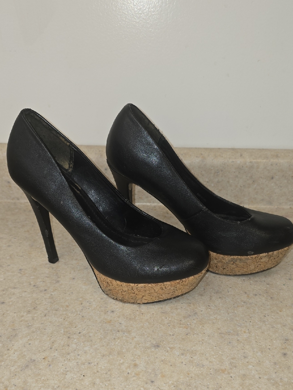 Black Cork Platform High Heel Pumps - 37